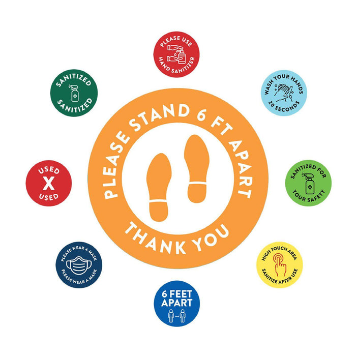 Social Distancing Round 6 Feet Apart Floor Stickers Business Signs, Vinyl Sticker Decals Part 1-Set of 50-Andaz Press-Thank You-