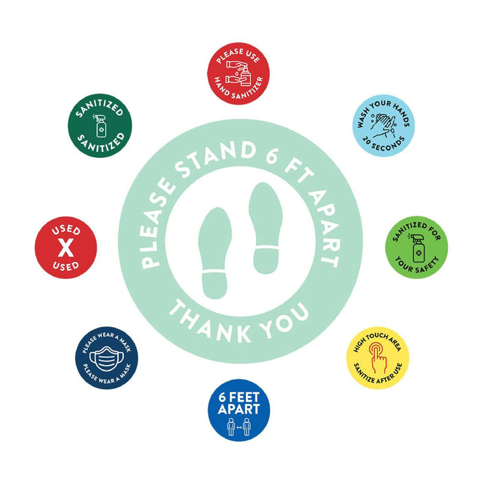 Social Distancing Round 6 Feet Apart Floor Stickers Business Signs, Vinyl Sticker Decals Part 1-Set of 50-Andaz Press-Thank You-