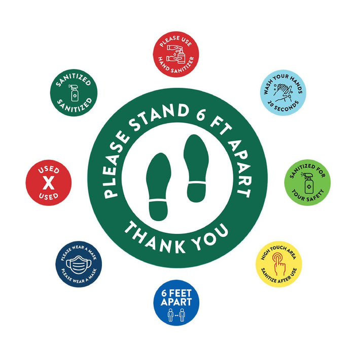 Social Distancing Round 6 Feet Apart Floor Stickers Business Signs, Vinyl Sticker Decals Part 1-Set of 50-Andaz Press-Thank You-