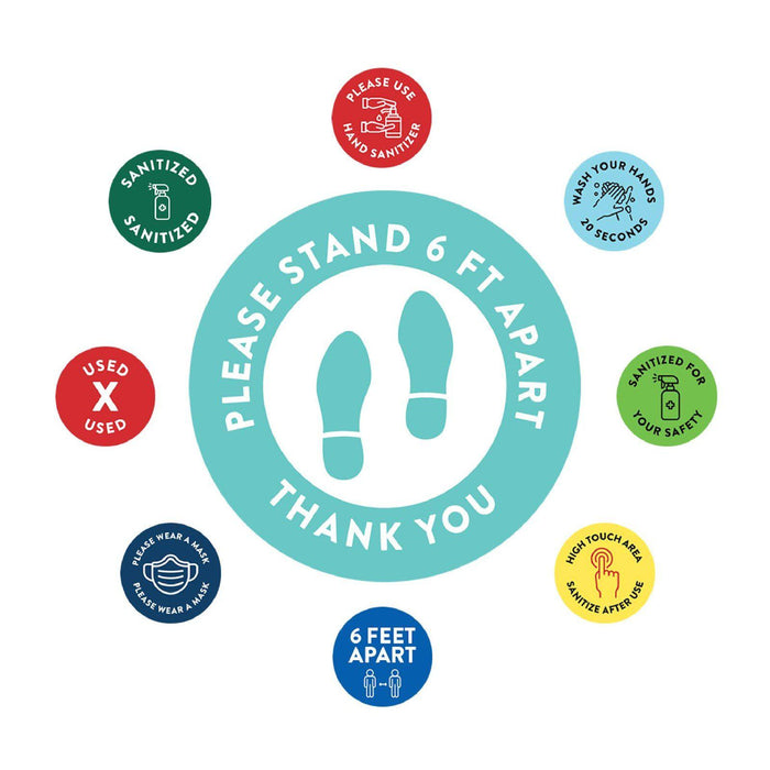 Social Distancing Round 6 Feet Apart Floor Stickers Business Signs, Vinyl Sticker Decals Part 1-Set of 50-Andaz Press-Thank You-