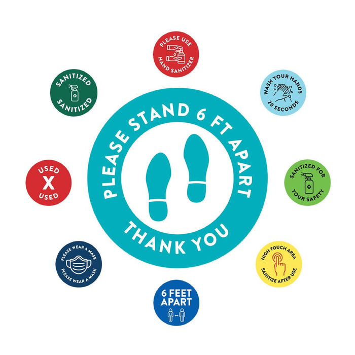 Social Distancing Round 6 Feet Apart Floor Stickers Business Signs, Vinyl Sticker Decals Part 1-Set of 50-Andaz Press-Thank You-