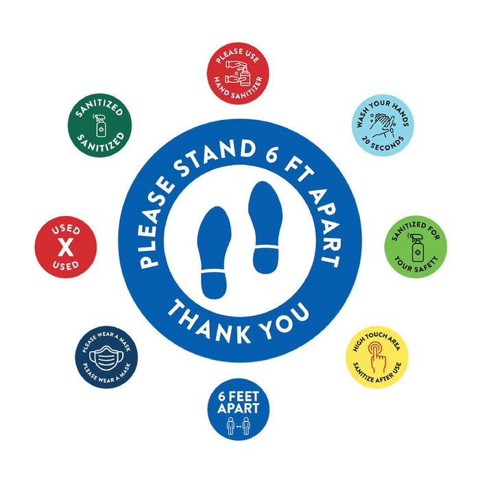 Social Distancing Round 6 Feet Apart Floor Stickers Business Signs, Vinyl Sticker Decals Part 1-Set of 50-Andaz Press-Thank You-
