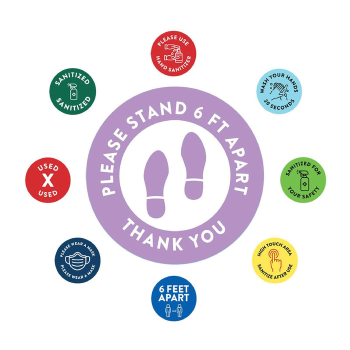 Social Distancing Round 6 Feet Apart Floor Stickers Business Signs, Vinyl Sticker Decals Part 1-Set of 50-Andaz Press-Thank You-