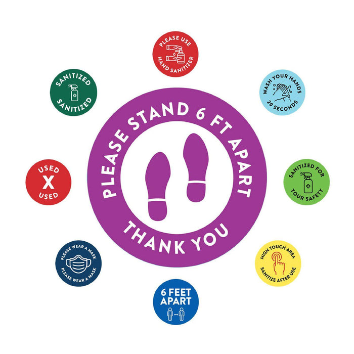 Social Distancing Round 6 Feet Apart Floor Stickers Business Signs, Vinyl Sticker Decals Part 1-Set of 50-Andaz Press-Thank You-