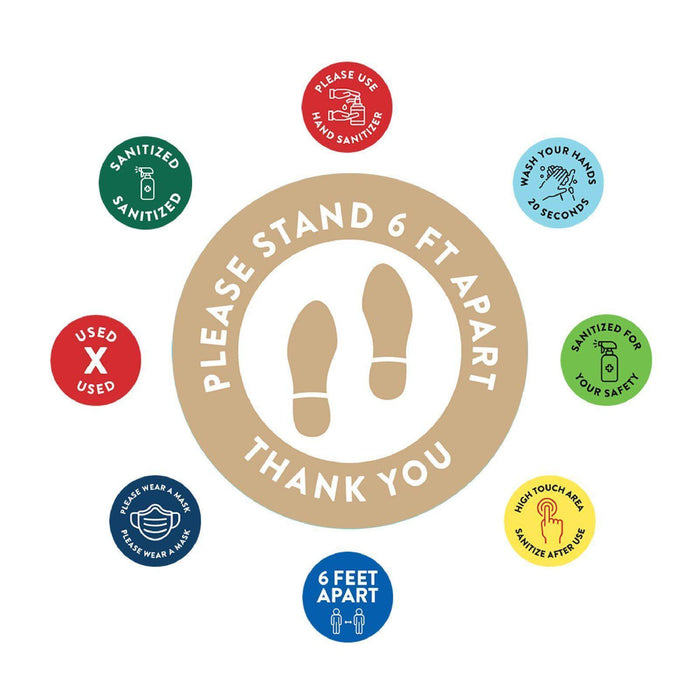 Social Distancing Round 6 Feet Apart Floor Stickers Business Signs, Vinyl Sticker Decals Part 1-Set of 50-Andaz Press-Thank You-