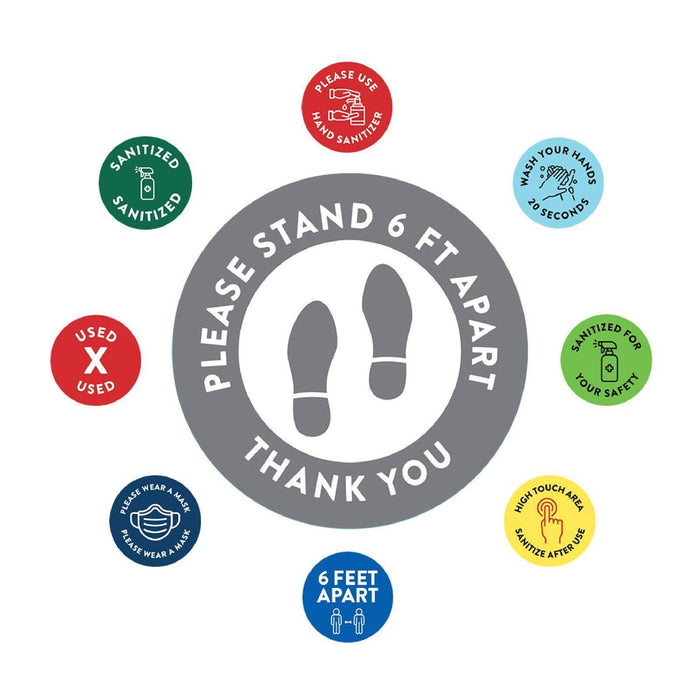 Social Distancing Round 6 Feet Apart Floor Stickers Business Signs, Vinyl Sticker Decals Part 1-Set of 50-Andaz Press-Thank You-