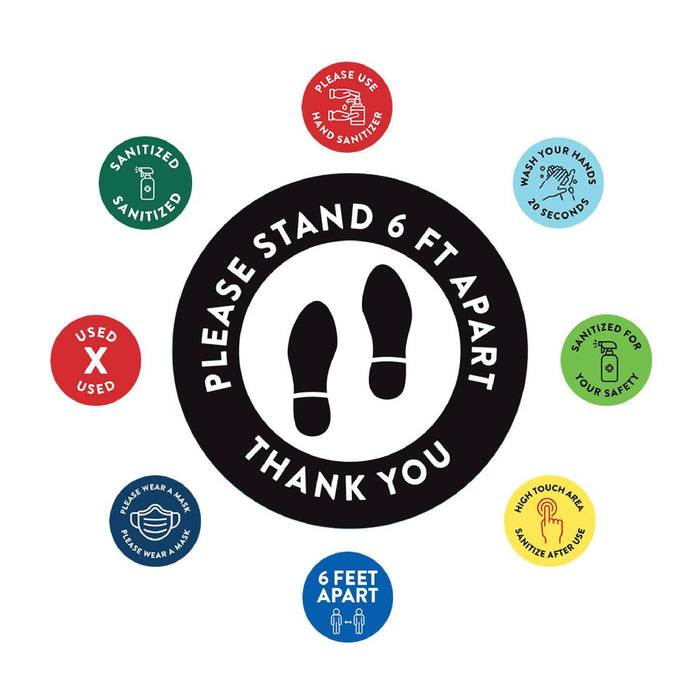 Social Distancing Round 6 Feet Apart Floor Stickers Business Signs, Vinyl Sticker Decals Part 1-Set of 50-Andaz Press-Thank You-