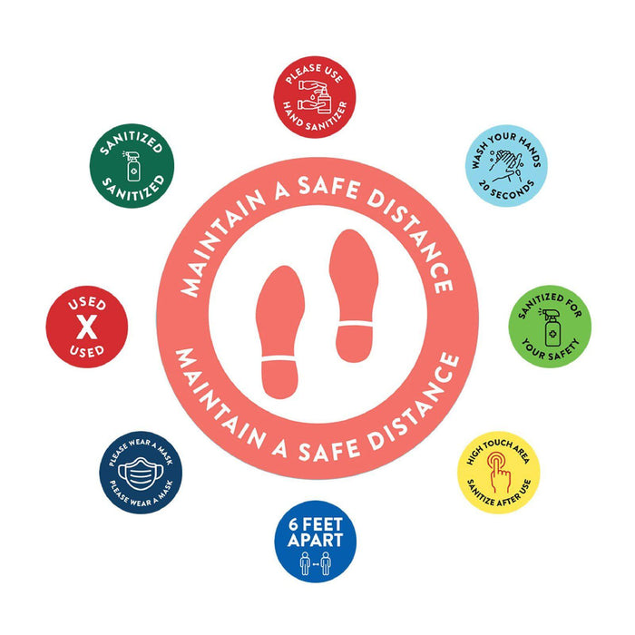 Social Distancing Round 6 Feet Apart Floor Stickers Business Signs, Vinyl Sticker Decals Part 1-Set of 50-Andaz Press-Thank You-