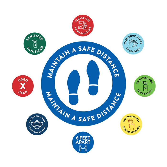 Social Distancing Round 6 Feet Apart Floor Stickers Business Signs, Vinyl Sticker Decals Part 2-Set of 50-Andaz Press-Maintain A Safe Distance Aqua-