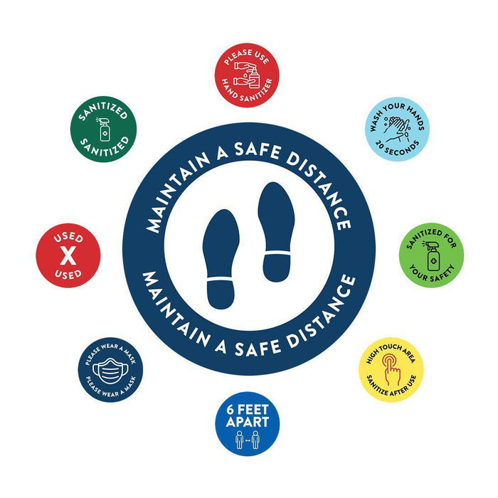 Social Distancing Round 6 Feet Apart Floor Stickers Business Signs, Vinyl Sticker Decals Part 2-Set of 50-Andaz Press-Maintain A Safe Distance Aqua-