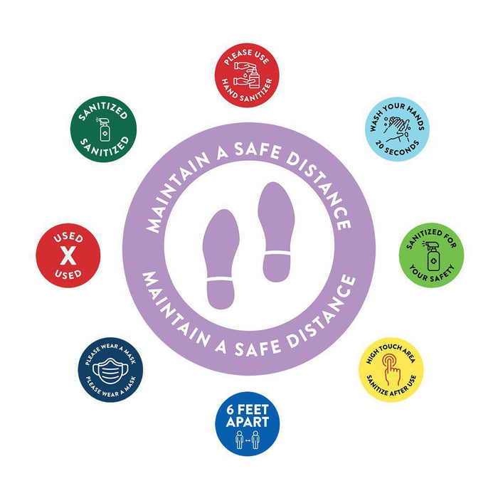 Social Distancing Round 6 Feet Apart Floor Stickers Business Signs, Vinyl Sticker Decals Part 2-Set of 50-Andaz Press-Maintain A Safe Distance Aqua-