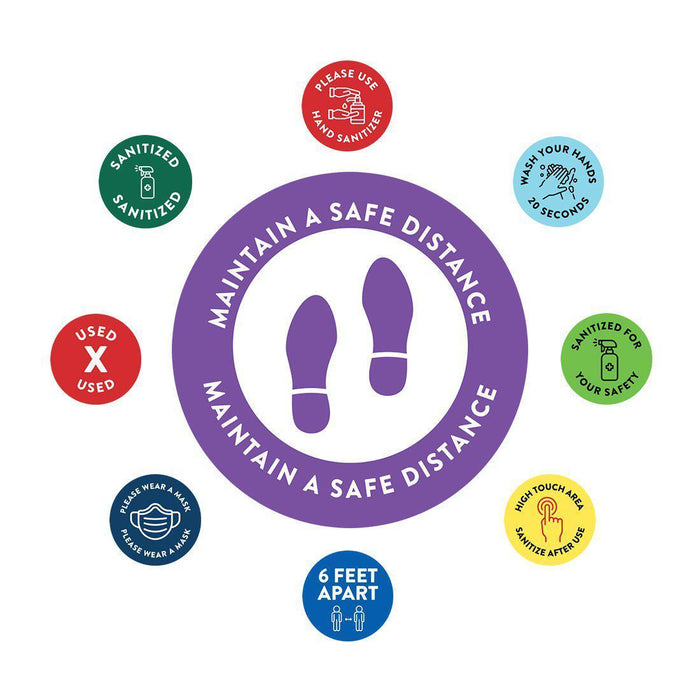 Social Distancing Round 6 Feet Apart Floor Stickers Business Signs, Vinyl Sticker Decals Part 2-Set of 50-Andaz Press-Maintain A Safe Distance Aqua-