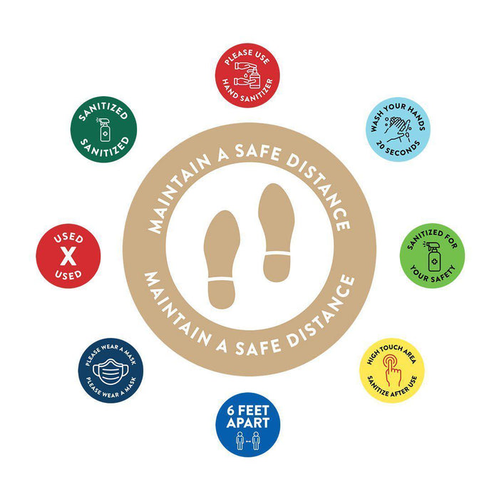 Social Distancing Round 6 Feet Apart Floor Stickers Business Signs, Vinyl Sticker Decals Part 2-Set of 50-Andaz Press-Maintain A Safe Distance Aqua-