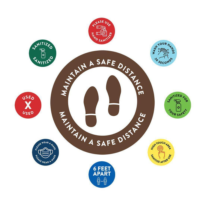 Social Distancing Round 6 Feet Apart Floor Stickers Business Signs, Vinyl Sticker Decals Part 2-Set of 50-Andaz Press-Maintain A Safe Distance Aqua-