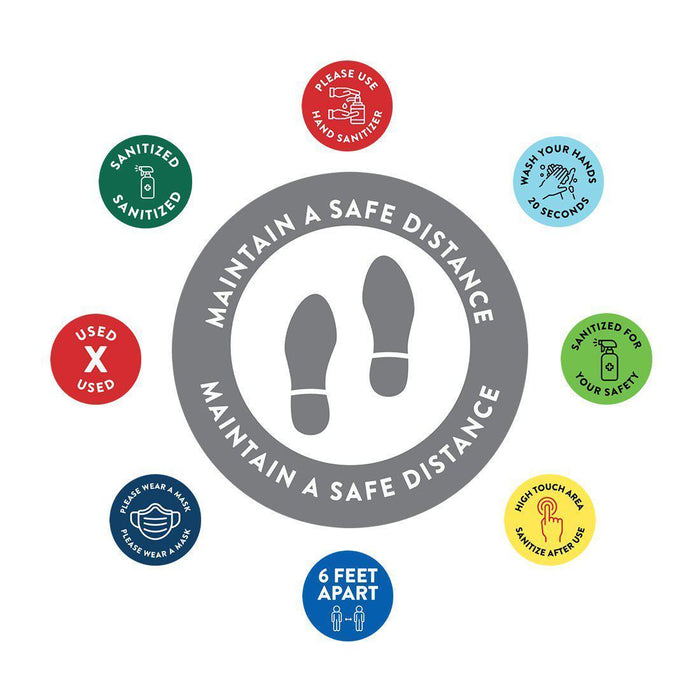 Social Distancing Round 6 Feet Apart Floor Stickers Business Signs, Vinyl Sticker Decals Part 2-Set of 50-Andaz Press-Maintain A Safe Distance Aqua-