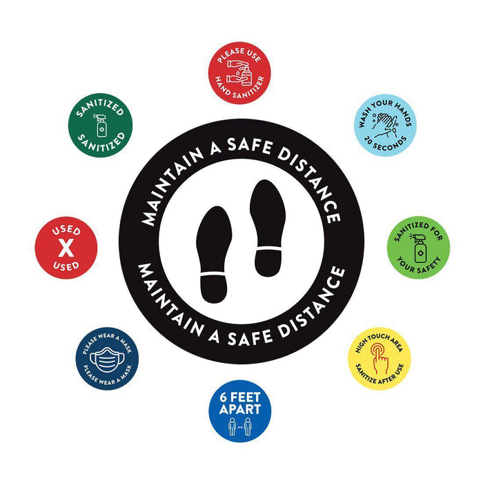 Social Distancing Round 6 Feet Apart Floor Stickers Business Signs, Vinyl Sticker Decals Part 2-Set of 50-Andaz Press-Maintain A Safe Distance Aqua-