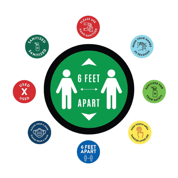 Social Distancing Round 6 Feet Apart Floor Stickers Business Signs, Vinyl Sticker Decals Part 2-Set of 50-Andaz Press-Maintain A Safe Distance Aqua-