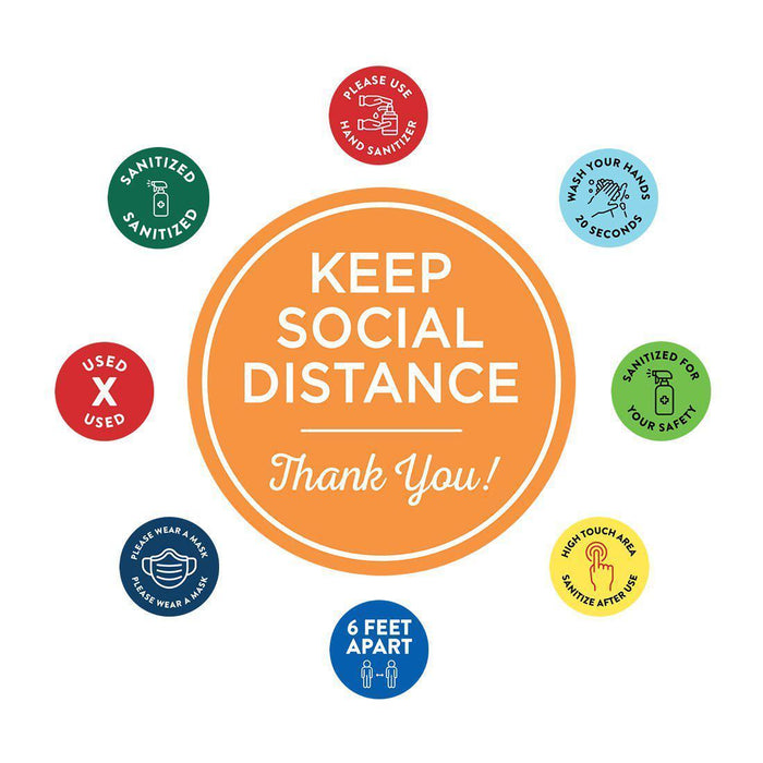 Social Distancing Round 6 Feet Apart Floor Stickers Business Signs, Vinyl Sticker Decals Part 2-Set of 50-Andaz Press-Maintain A Safe Distance Aqua-