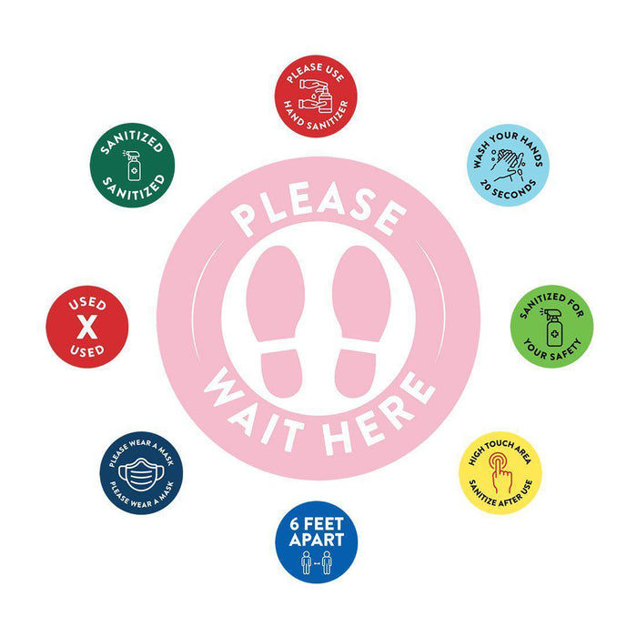 Social Distancing Round 6 Feet Apart Floor Stickers Business Signs, Vinyl Sticker Decals Part 2-Set of 50-Andaz Press-Maintain A Safe Distance Aqua-