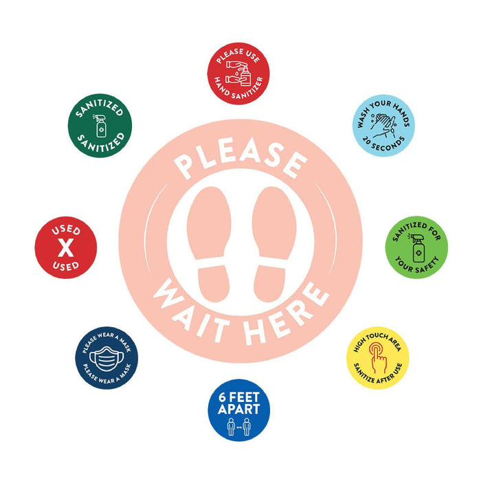 Social Distancing Round 6 Feet Apart Floor Stickers Business Signs, Vinyl Sticker Decals Part 2-Set of 50-Andaz Press-Maintain A Safe Distance Aqua-