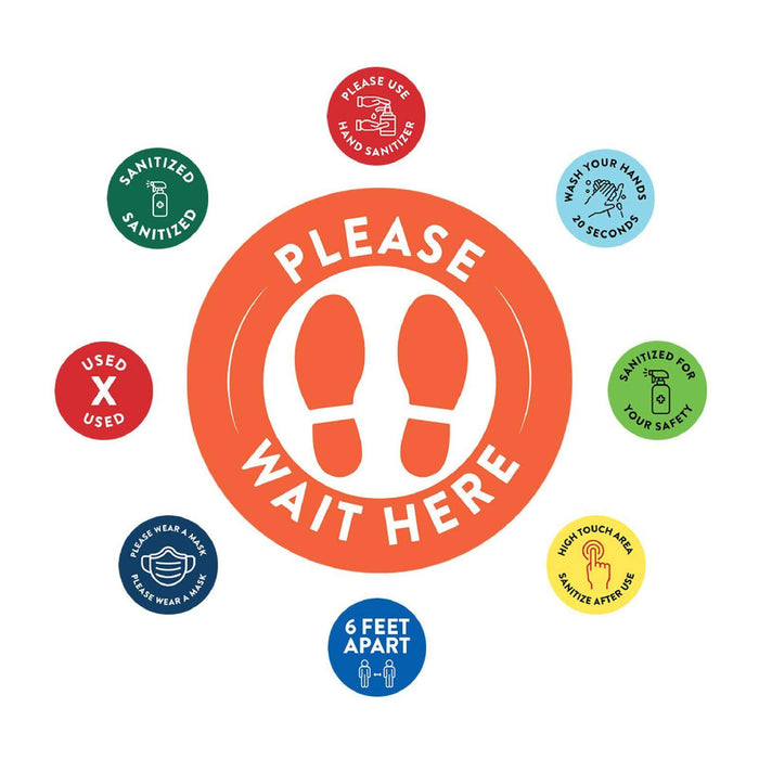 Social Distancing Round 6 Feet Apart Floor Stickers Business Signs, Vinyl Sticker Decals Part 2-Set of 50-Andaz Press-Maintain A Safe Distance Aqua-