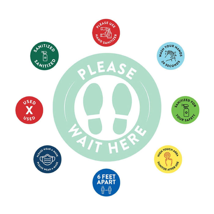 Social Distancing Round 6 Feet Apart Floor Stickers Business Signs, Vinyl Sticker Decals Part 2-Set of 50-Andaz Press-Maintain A Safe Distance Aqua-