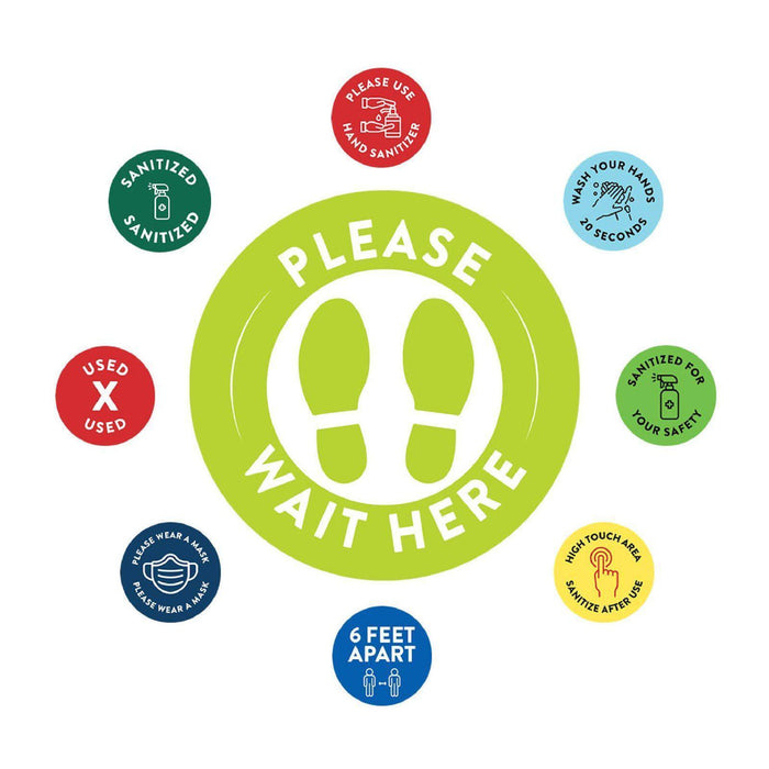 Social Distancing Round 6 Feet Apart Floor Stickers Business Signs, Vinyl Sticker Decals Part 2-Set of 50-Andaz Press-Maintain A Safe Distance Aqua-