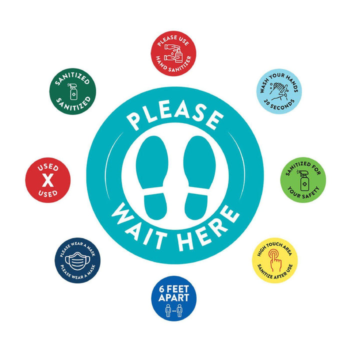 Social Distancing Round 6 Feet Apart Floor Stickers Business Signs, Vinyl Sticker Decals Part 2-Set of 50-Andaz Press-Maintain A Safe Distance Aqua-