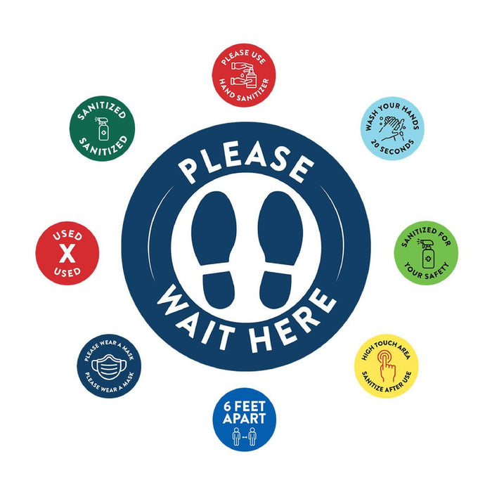 Social Distancing Round 6 Feet Apart Floor Stickers Business Signs, Vinyl Sticker Decals Part 2-Set of 50-Andaz Press-Maintain A Safe Distance Aqua-