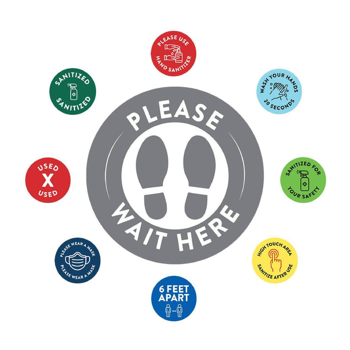 Social Distancing Round 6 Feet Apart Floor Stickers Business Signs, Vinyl Sticker Decals Part 2-Set of 50-Andaz Press-Maintain A Safe Distance Aqua-