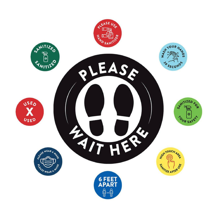 Social Distancing Round 6 Feet Apart Floor Stickers Business Signs, Vinyl Sticker Decals Part 2-Set of 50-Andaz Press-Maintain A Safe Distance Aqua-