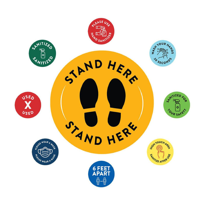 Social Distancing Round 6 Feet Apart Floor Stickers Business Signs, Vinyl Sticker Decals Part 2-Set of 50-Andaz Press-Maintain A Safe Distance Aqua-