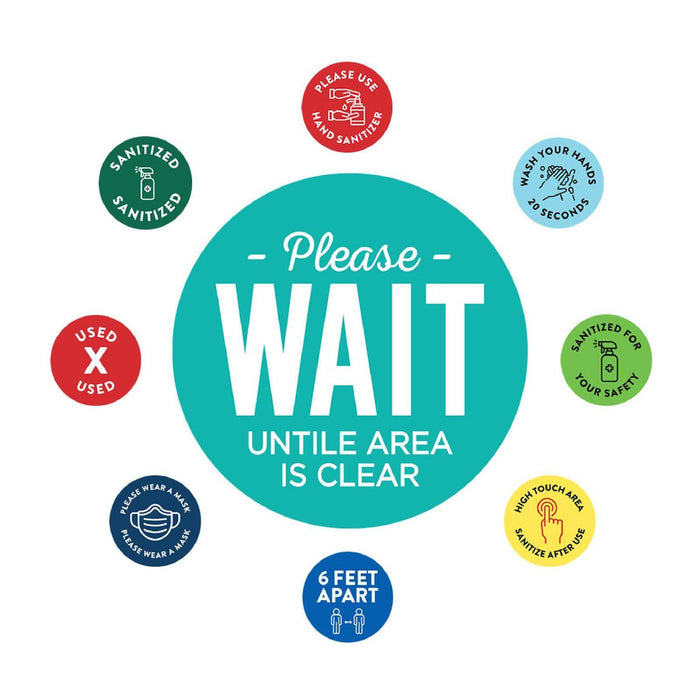 Social Distancing Round 6 Feet Apart Floor Stickers Business Signs, Vinyl Sticker Decals Part 2-Set of 50-Andaz Press-Maintain A Safe Distance Aqua-