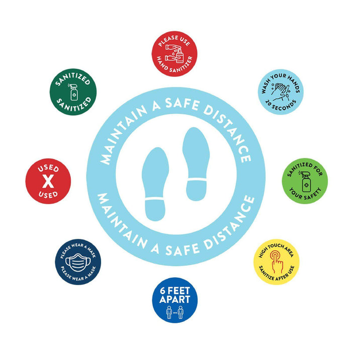 Social Distancing Round 6 Feet Apart Floor Stickers Business Signs, Vinyl Sticker Decals Part 2-Set of 50-Andaz Press-Maintain A Safe Distance Aqua-