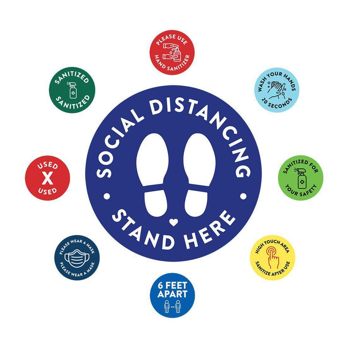 Social Distancing Round 6 Feet Apart Floor Stickers Business Signs, Vinyl Sticker Decals Part 2-Set of 50-Andaz Press-Social Distancing 1-