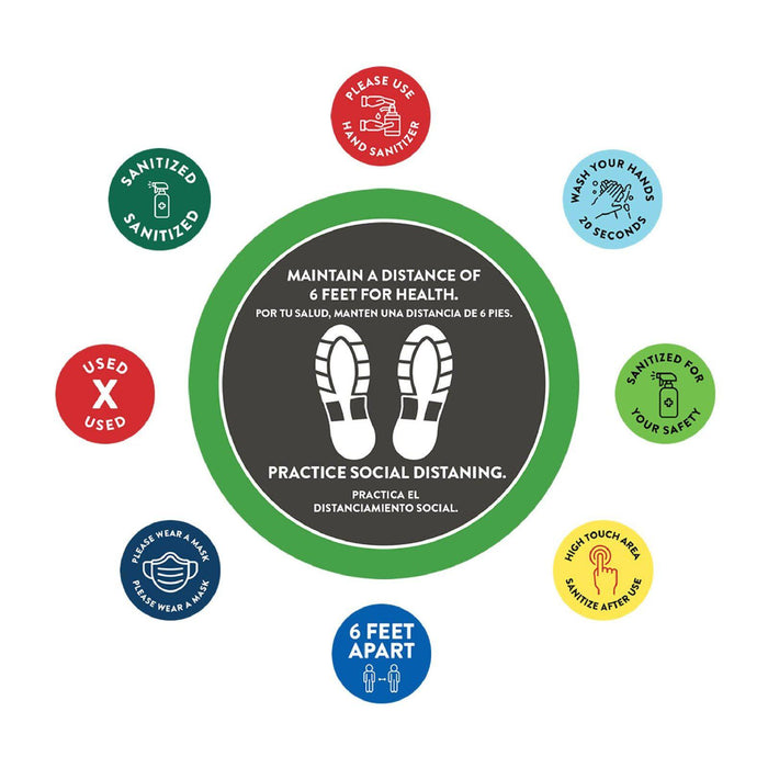 Spanish Bilingual Round Covid Business Sign Vinyl Sticker Decals-Set of 50-Andaz Press-Face Mask Required-