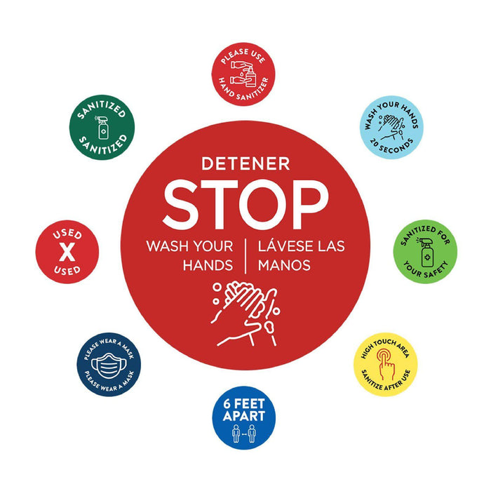 Spanish Bilingual Round Covid Business Sign Vinyl Sticker Decals-Set of 50-Andaz Press-Face Mask Required-