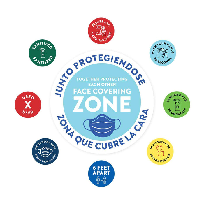 Spanish Bilingual Round Covid Business Sign Vinyl Sticker Decals-Set of 50-Andaz Press-Face Mask Required-