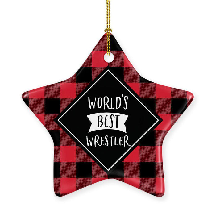 Sports Star Shaped Porcelain Christmas Tree Ornaments Collection 2-Set of 1-Andaz Press-Wrestler-