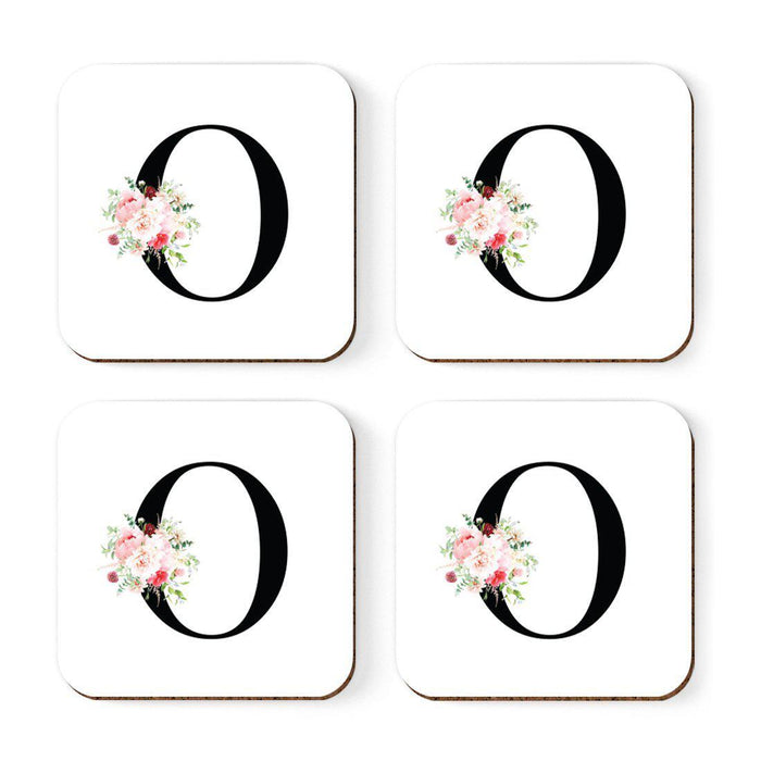 Square Coffee Drink Coasters Gift Set, Blush Floral Monogram-Set of 4-Andaz Press-A-