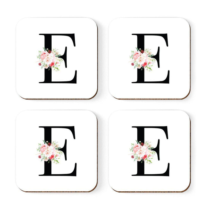 Square Coffee Drink Coasters Gift Set, Blush Floral Monogram-Set of 4-Andaz Press-A-