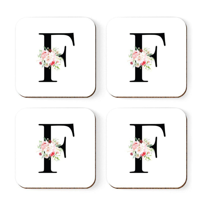 Square Coffee Drink Coasters Gift Set, Blush Floral Monogram-Set of 4-Andaz Press-A-