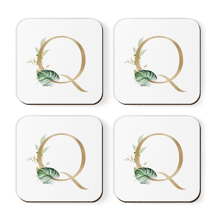 Square Coffee Drink Coasters Gift Set, Exotic Tropical Monogram-Set of 4-Andaz Press-A-
