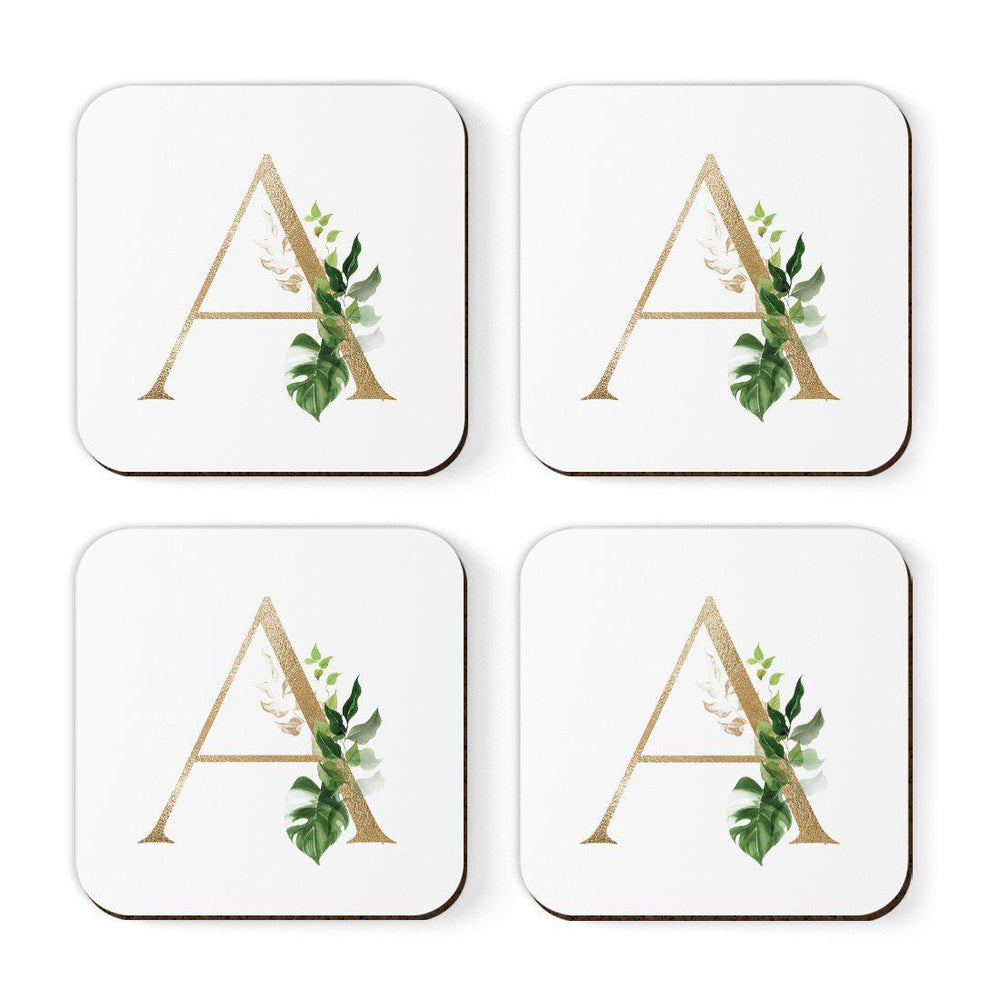 Square Coffee Drink Coasters Gift Set, Exotic Tropical Monogram-Set of 4-Andaz Press-A-