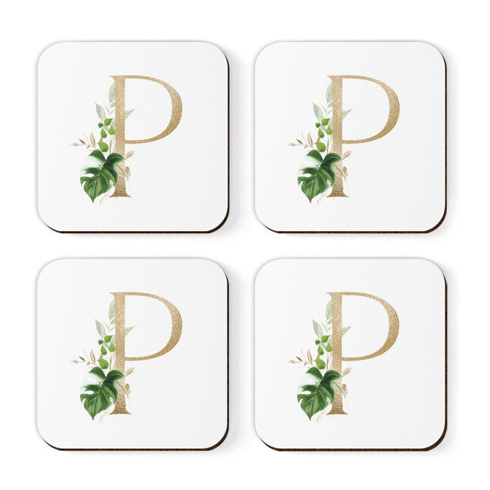Square Coffee Drink Coasters Gift Set, Exotic Tropical Monogram-Set of 4-Andaz Press-P-