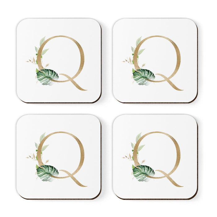 Square Coffee Drink Coasters Gift Set, Exotic Tropical Monogram-Set of 4-Andaz Press-Q-