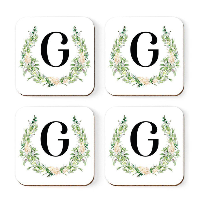 Square Coffee Drink Coasters Gift Set, Garden Green Monogram-Set of 4-Andaz Press-A-