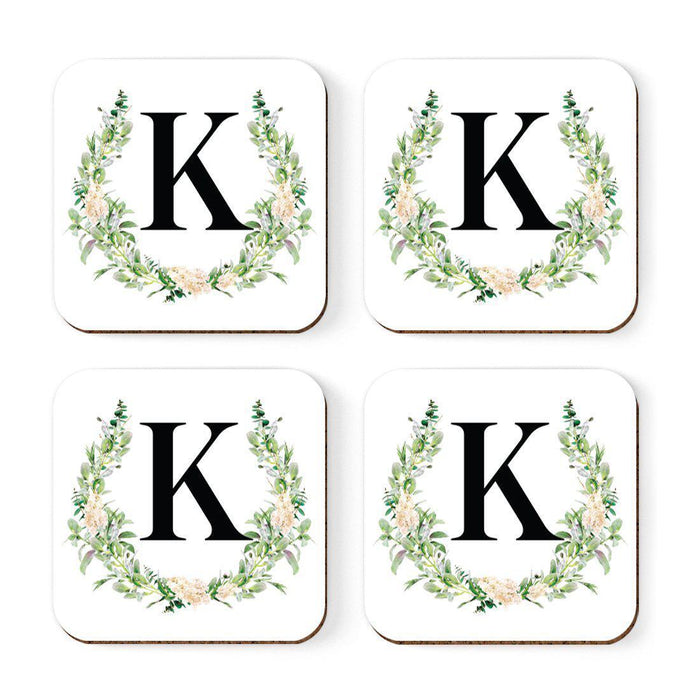 Square Coffee Drink Coasters Gift Set, Garden Green Monogram-Set of 4-Andaz Press-A-