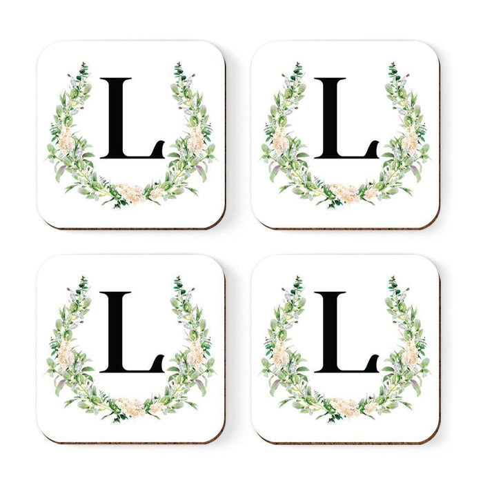 Square Coffee Drink Coasters Gift Set, Garden Green Monogram-Set of 4-Andaz Press-A-