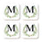Square Coffee Drink Coasters Gift Set, Garden Green Monogram-Set of 4-Andaz Press-A-